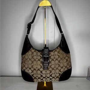 👜 Coach Signature Buckle Hobo Bag Khaki Brown F12610